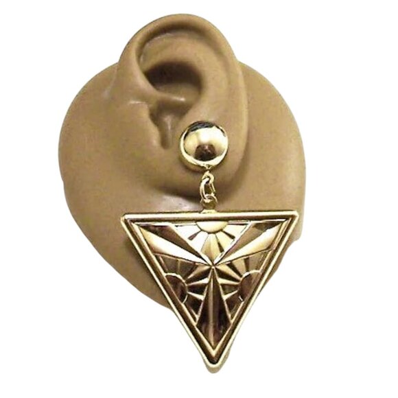 2 1/8 Inch 53mm Triangle Sunbeam Disc Pierced Post Earrings Gold Tone - Picture 1 of 3